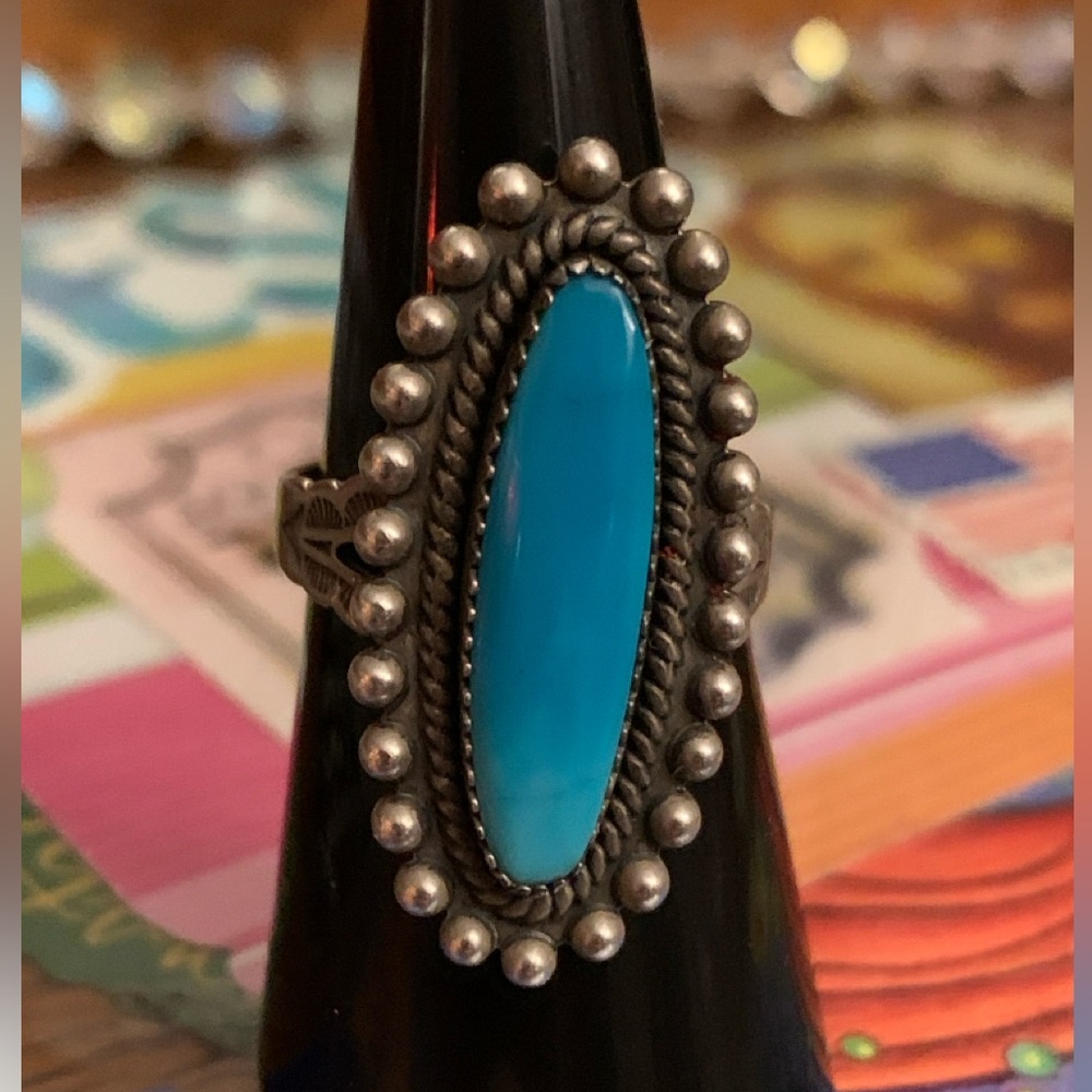 Vintage Navajo Turquoise Ring Signed Jane Popovich